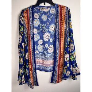 Anthropologie Fig And Flower Boho Floral Geometric Print Kimono Cardigan Boho